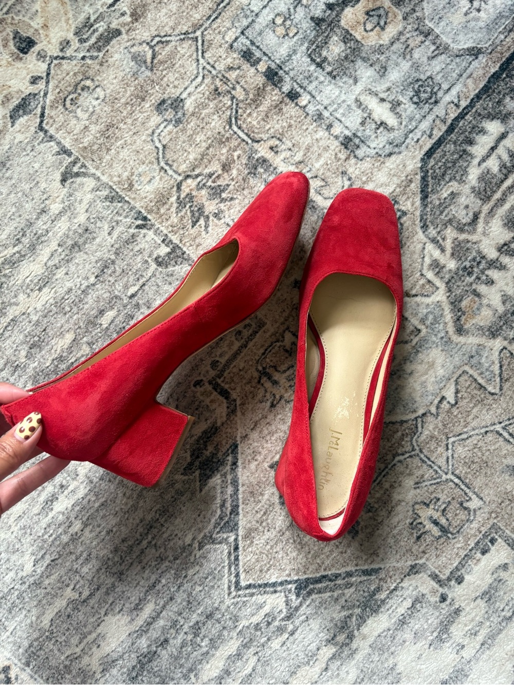J. McLaughlin Charlene Red Suede Pumps Size 8.5 Slip On Shoes Heels Career Work - Picture 9 of 9